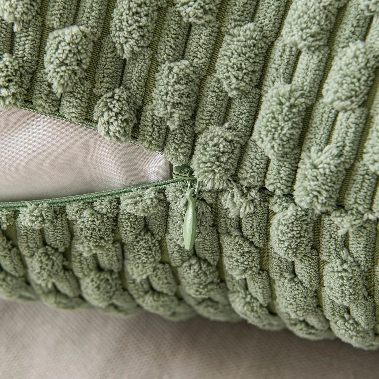 Green Pillow Covers Spring Decorations Boho Striped Corduroy Throw Pillow Cases Soft Plush Farmhouse Couch Cushion Case 45x45CM