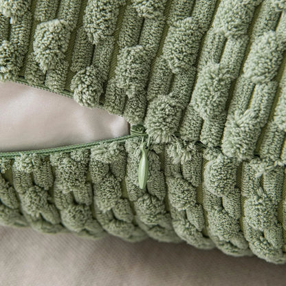 Green Pillow Covers Spring Decorations Boho Striped Corduroy Throw Pillow Cases Soft Plush Farmhouse Couch Cushion Case 45x45CM