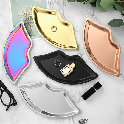 Korean Style 1PC Stainless Steel Lip Shaped Jewelry Storage Tray Home Cosmetics Metal Necklace Earrings Tray Kitchen Organizer