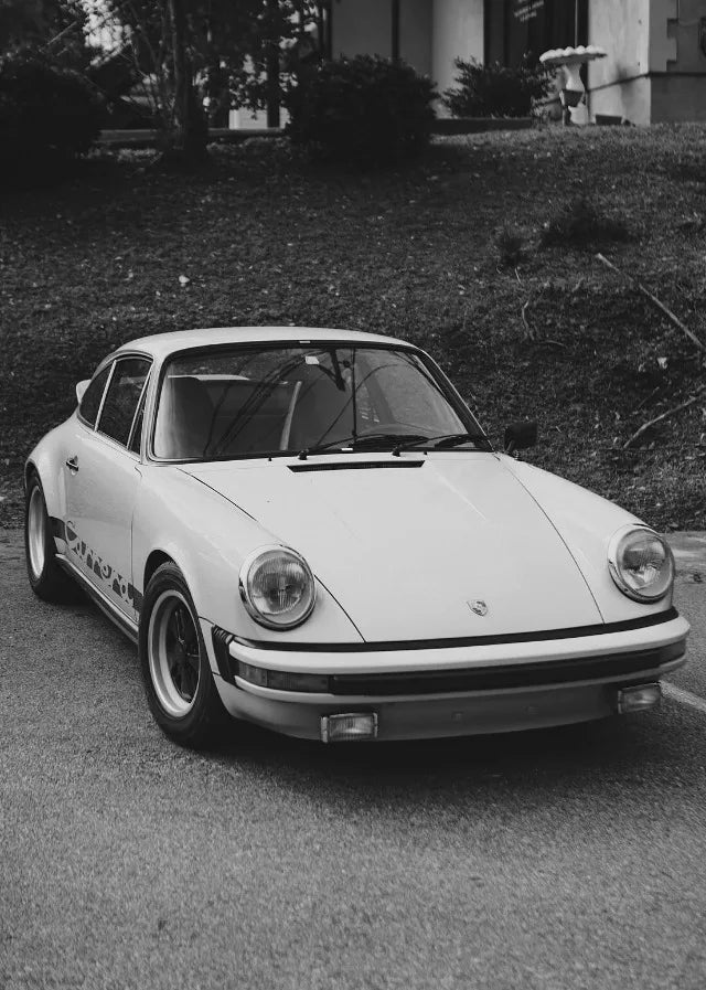 AZNM Vintage Porsche Classic Car Wall Art Print, Single Unframed Canvas Poster, Featuring Black and White Photography of Retro P