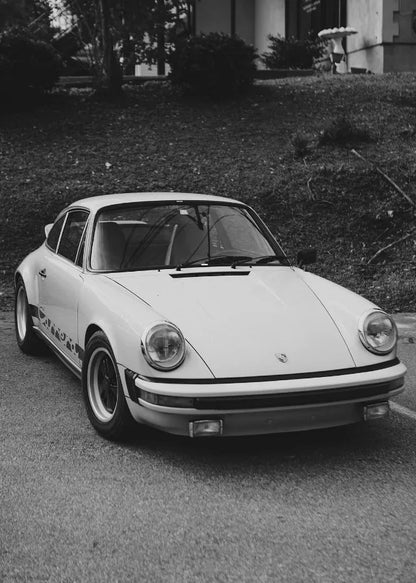 AZNM Vintage Porsche Classic Car Wall Art Print, Single Unframed Canvas Poster, Featuring Black and White Photography of Retro P