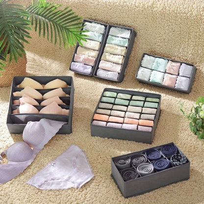 4pcs Foldable Drawer Organizer Set, Closet Storage System for Bras, Socks, and Ties, Gray RUS04GY, Polyester Material