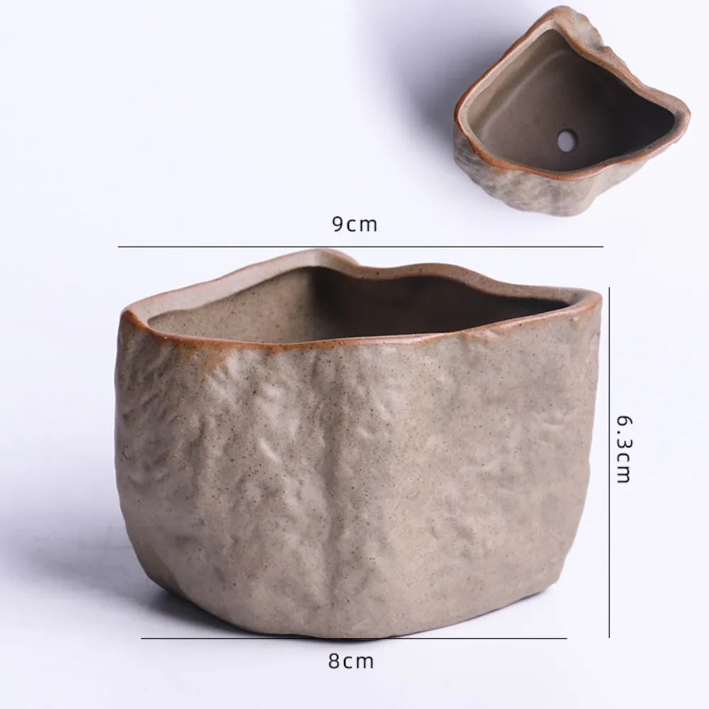 Ceramic Succulent Plant Pots Stone Shape with Drainage Hole Plants Growing Container Wear Resistant Plant Flower Pot
