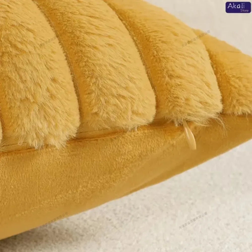 Faux Rabbit Fur Cushion Cover Plush Pillow Cover Soft Fluffy Striped Cushion Cover Decorative Pillows Luxury Home Decor for Sofa