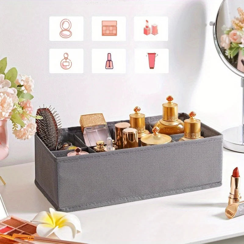 4pcs Foldable Drawer Organizer Set, Closet Storage System for Bras, Socks, and Ties, Gray RUS04GY, Polyester Material