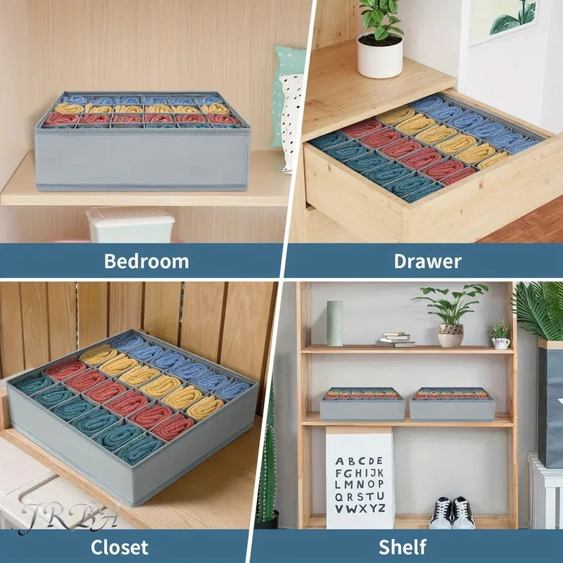 1pc Fabric Storage Box with 24 Compartments - Foldable Stackable Organizer for Socks Ties Underwear Space-Saving Drawer Divider