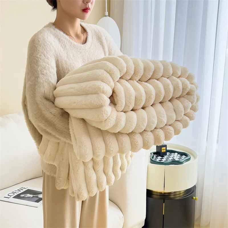 Soft Plush Warm Winter Blanket Carving Thick Cozy Bedspreads and Coverlets for Bed Sofa Throw Blanket Single Couple Size