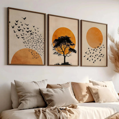 3pcs/set Japanese Alps Sunrise Canvas Printing Abstract Line Landscape Wall Art Art Poster for Modern Living Room & Home Decor