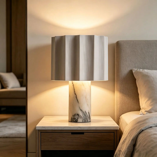 Modern Minimalist Marble Table Lamp Designer Pleated Fabric Lampshade Bedroom Bedside Bar Counter Touch Decorative Table Lamp