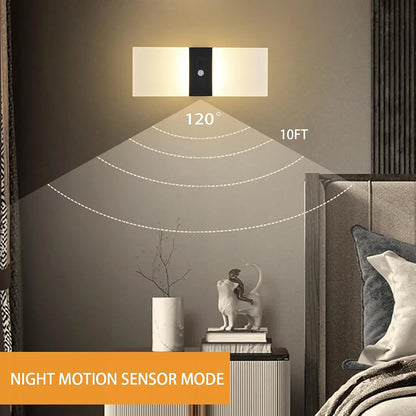 2PCS USB Rechargeable Wall Lamp Touch Motion Sensor Switch Indoor Acrylic Night Light Bedroom Bedside Wall Sconce LED Wall Light