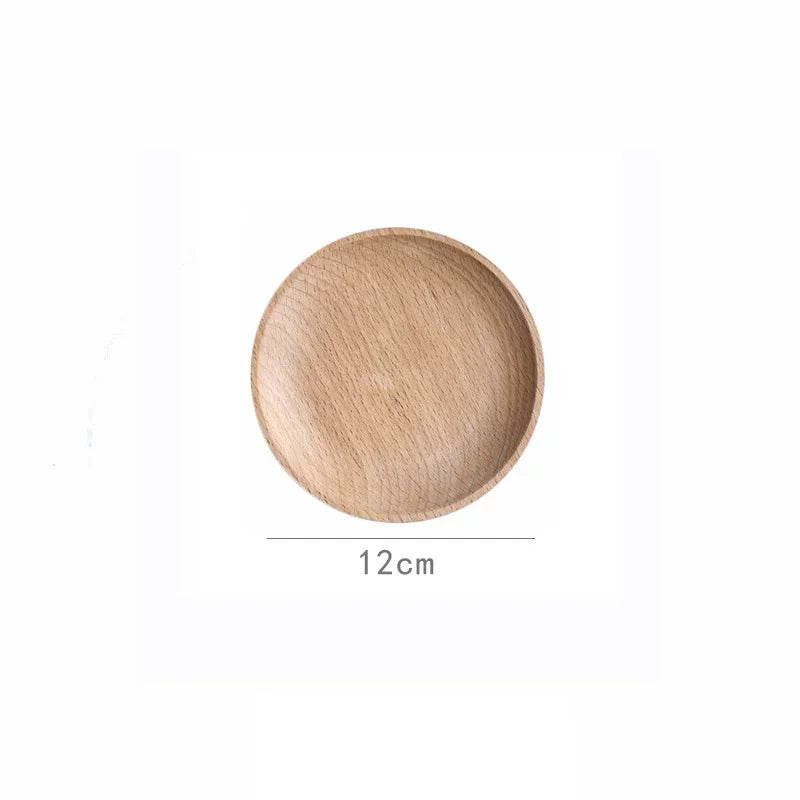 1PC Japanese-Style Tableware Solid Wood Dessert Plate Wooden Tray Snack Plate Fruit Plate Beech Oval Tray Cup Pad Coaster Plate