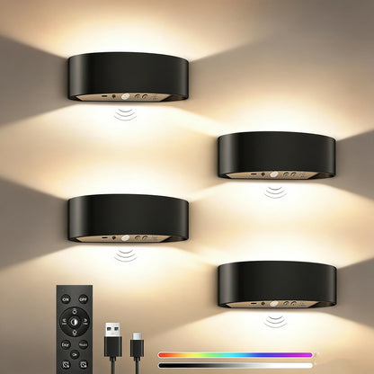 New 2/4Pcs Motion Sensor 15 RGB Night Lamp Dimmable Up Down LED Wall Light Rechargeable Cordless Timing Setting Light Home Decor
