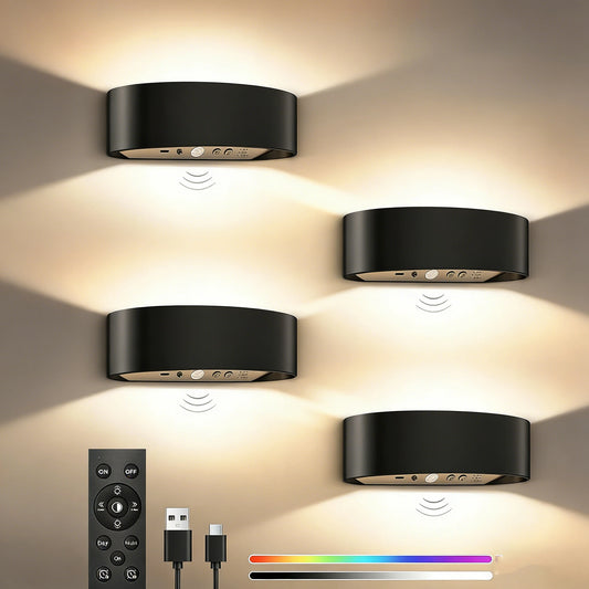 New 2/4Pcs Motion Sensor 15 RGB Night Lamp Dimmable Up Down LED Wall Light Rechargeable Cordless Timing Setting Light Home Decor