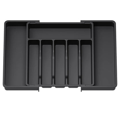 Silverware Drawer Organizer, Adjustable Expandable Utensil Tray, Plastic Cutlery Storage for Flatware, Knives, Spoons, Gadgets