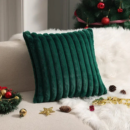 Faux Rabbit Fur Cushion Cover Plush Pillow Cover Soft Fluffy Striped Cushion Cover Decorative Pillows Luxury Home Decor for Sofa