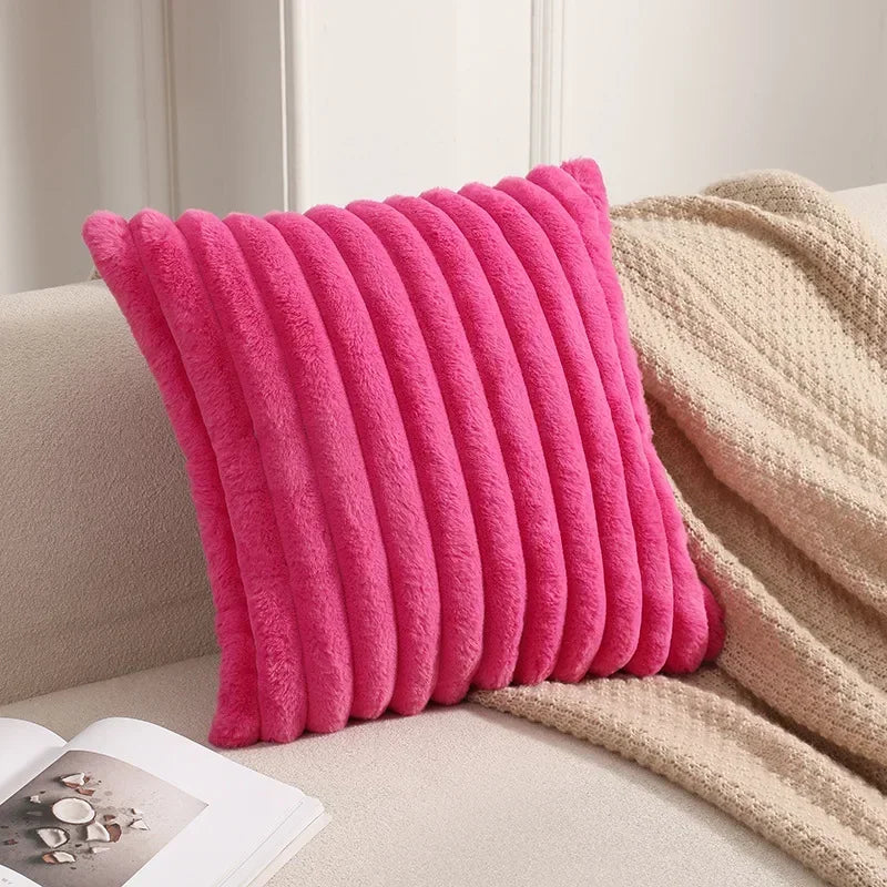 Faux Rabbit Fur Cushion Cover Plush Pillow Cover Soft Fluffy Striped Cushion Cover Decorative Pillows Luxury Home Decor for Sofa