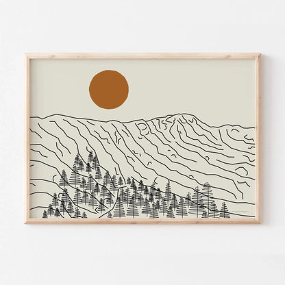 3pcs/set Japanese Alps Sunrise Canvas Printing Abstract Line Landscape Wall Art Art Poster for Modern Living Room & Home Decor