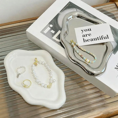 Simple Jewelry Storage Tray Creative White/silver Storage Tray Decorative Ornaments Electroplated Jewelry Tray