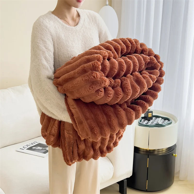 Soft Plush Warm Winter Blanket Carving Thick Cozy Bedspreads and Coverlets for Bed Sofa Throw Blanket Single Couple Size
