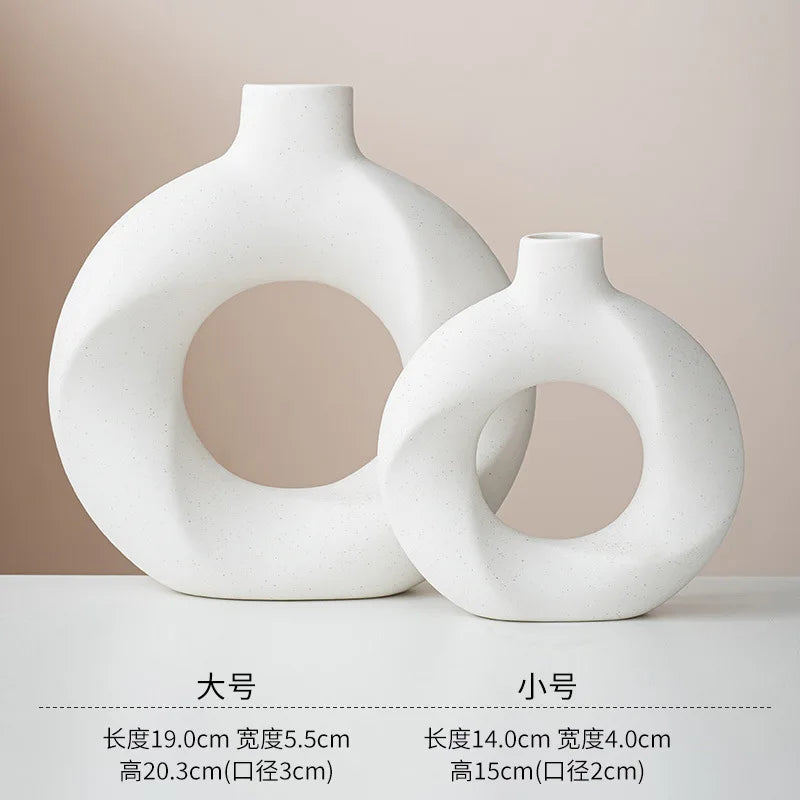 2pcs/set New Geometric Ceramic Vases Sweet Circle Vases Desktop Vases Decorative Items Handicrafts Living Room White Pottery