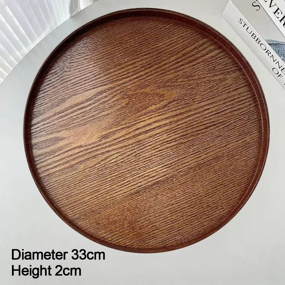 Vintage Round Serving Tray Wooden 21/24/27/30/33cm Wood Platte Dessert Pallet Coffee Home Table