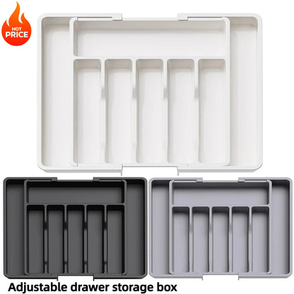 Silverware Drawer Organizer, Adjustable Expandable Utensil Tray, Plastic Cutlery Storage for Flatware, Knives, Spoons, Gadgets