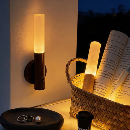 Magnetic LED Wall Light Motion Sensor 360°Rotation LED Rechargeable Night Light Wood Grain Wall Lamp Kitchen Light Lamp