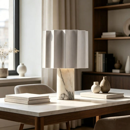 Modern Minimalist Marble Table Lamp Designer Pleated Fabric Lampshade Bedroom Bedside Bar Counter Touch Decorative Table Lamp