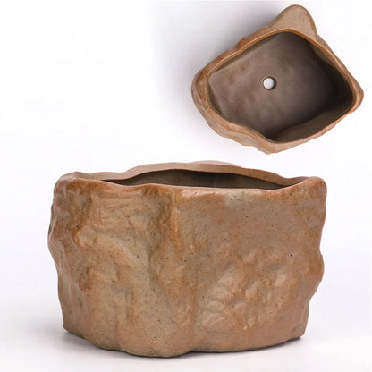 Ceramic Succulent Plant Pots Stone Shape with Drainage Hole Plants Growing Container Wear Resistant Plant Flower Pot