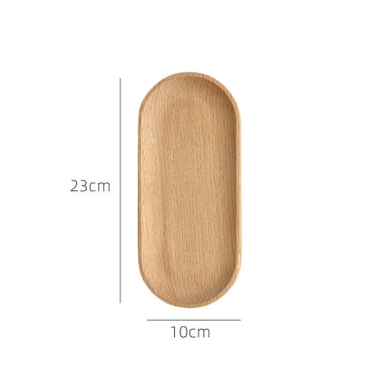 1PC Japanese-Style Tableware Solid Wood Dessert Plate Wooden Tray Snack Plate Fruit Plate Beech Oval Tray Cup Pad Coaster Plate