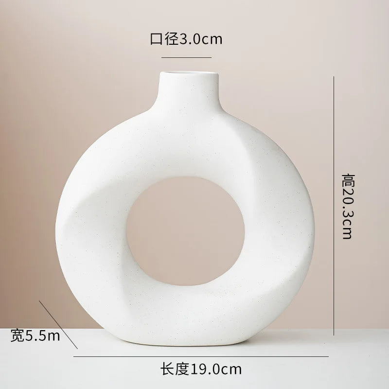 2pcs/set New Geometric Ceramic Vases Sweet Circle Vases Desktop Vases Decorative Items Handicrafts Living Room White Pottery
