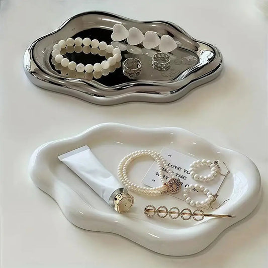 Simple Jewelry Storage Tray Creative White/silver Storage Tray Decorative Ornaments Electroplated Jewelry Tray
