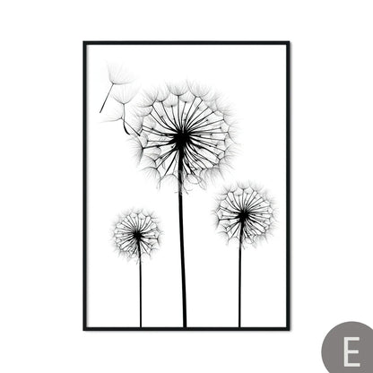 Dandelion Flower Black and White Decorative Canvas Art Print Poster Nordic Modern Painting Wall Elegant Picture for Living Room