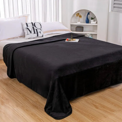 250GSM Black Flannel Blanket Soft Plush Fleece Throw Warm Cozy Bed Cover for Sofa Bedroom All Season Blanket Queen King Size