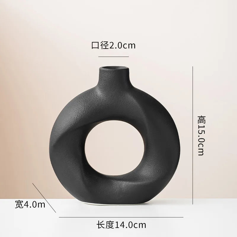 2pcs/set New Geometric Ceramic Vases Sweet Circle Vases Desktop Vases Decorative Items Handicrafts Living Room White Pottery