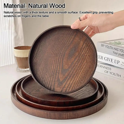 Vintage Round Serving Tray Wooden 21/24/27/30/33cm Wood Platte Dessert Pallet Coffee Home Table