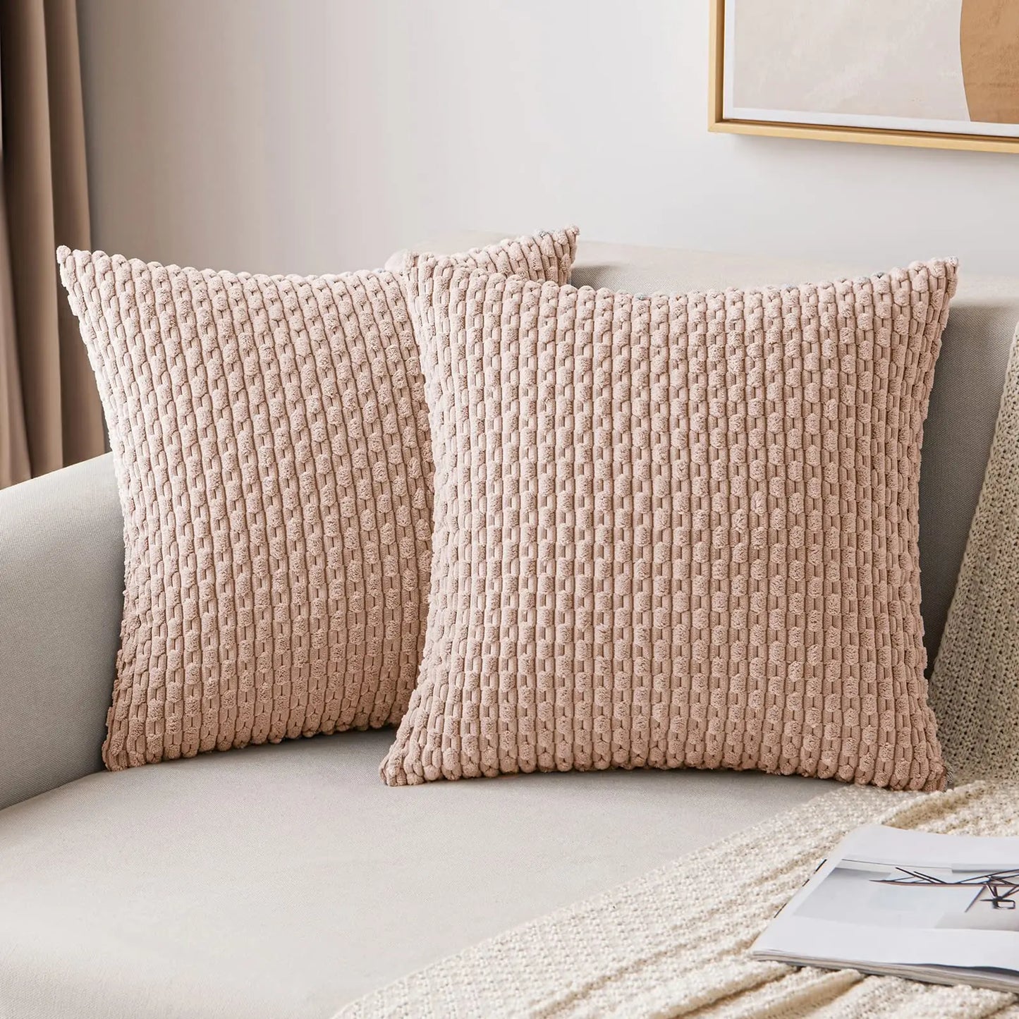 Green Pillow Covers Spring Decorations Boho Striped Corduroy Throw Pillow Cases Soft Plush Farmhouse Couch Cushion Case 45x45CM